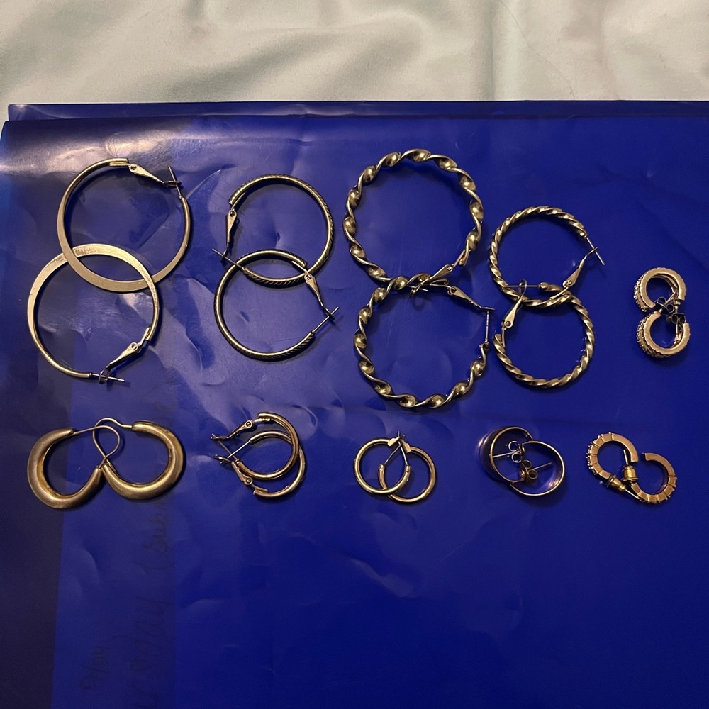 10 pairs of Gold Hoop Earrings asking 35.00 for all OBO